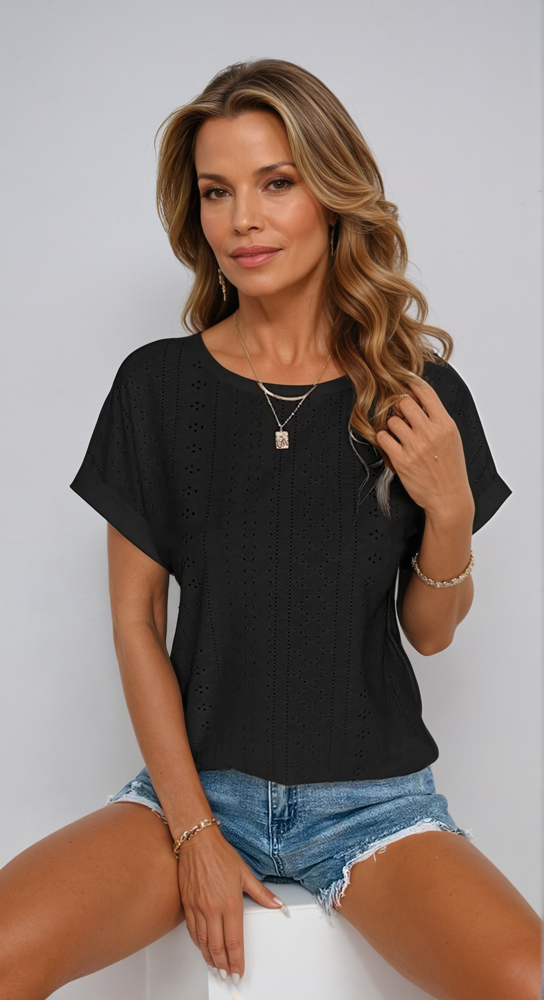Nia | Casual Eyelet Blouse