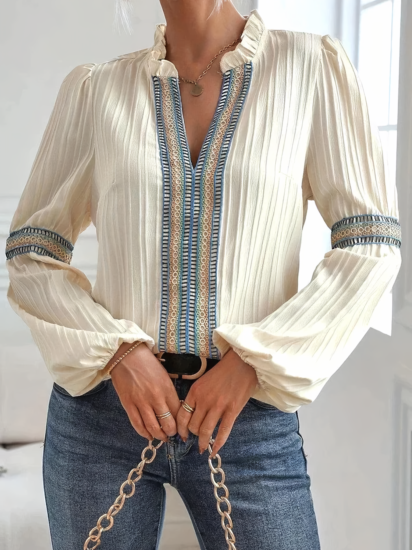 Elise | Embroidered V-Neck Blouse